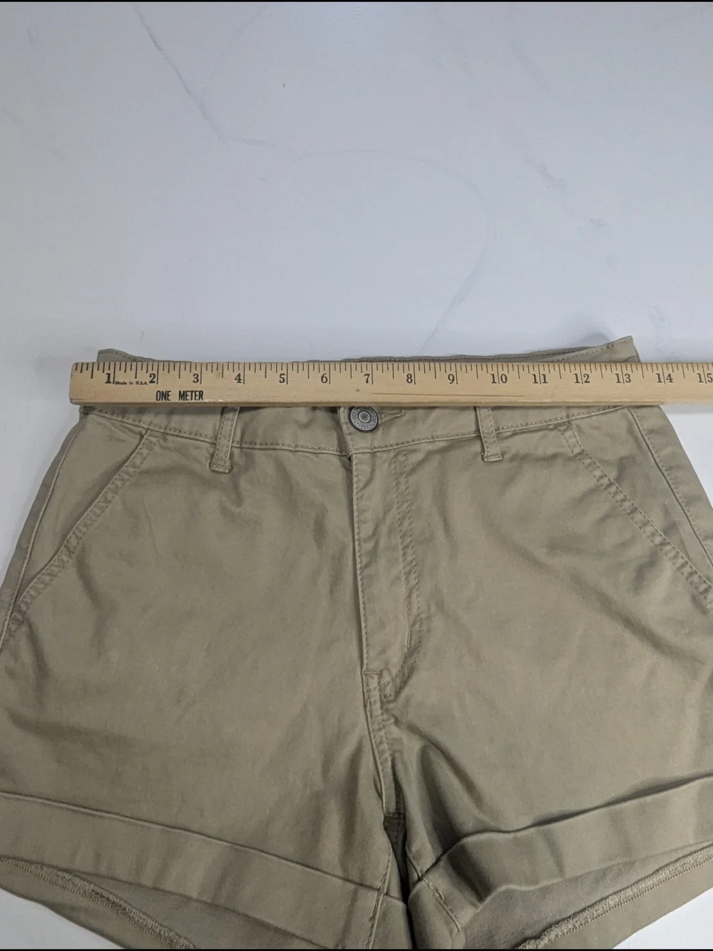 Aeropostale Aero High Rise Midi Shorts Khaki Tan Chino Cuffed Size 4